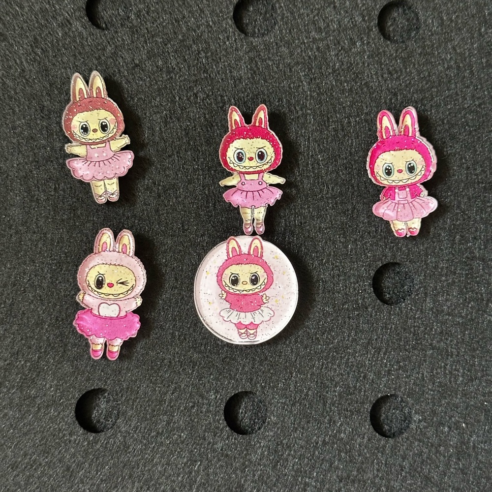 Cute Pink ballerina labubu/ugly monsters Labubu shoe charms - Set of 5